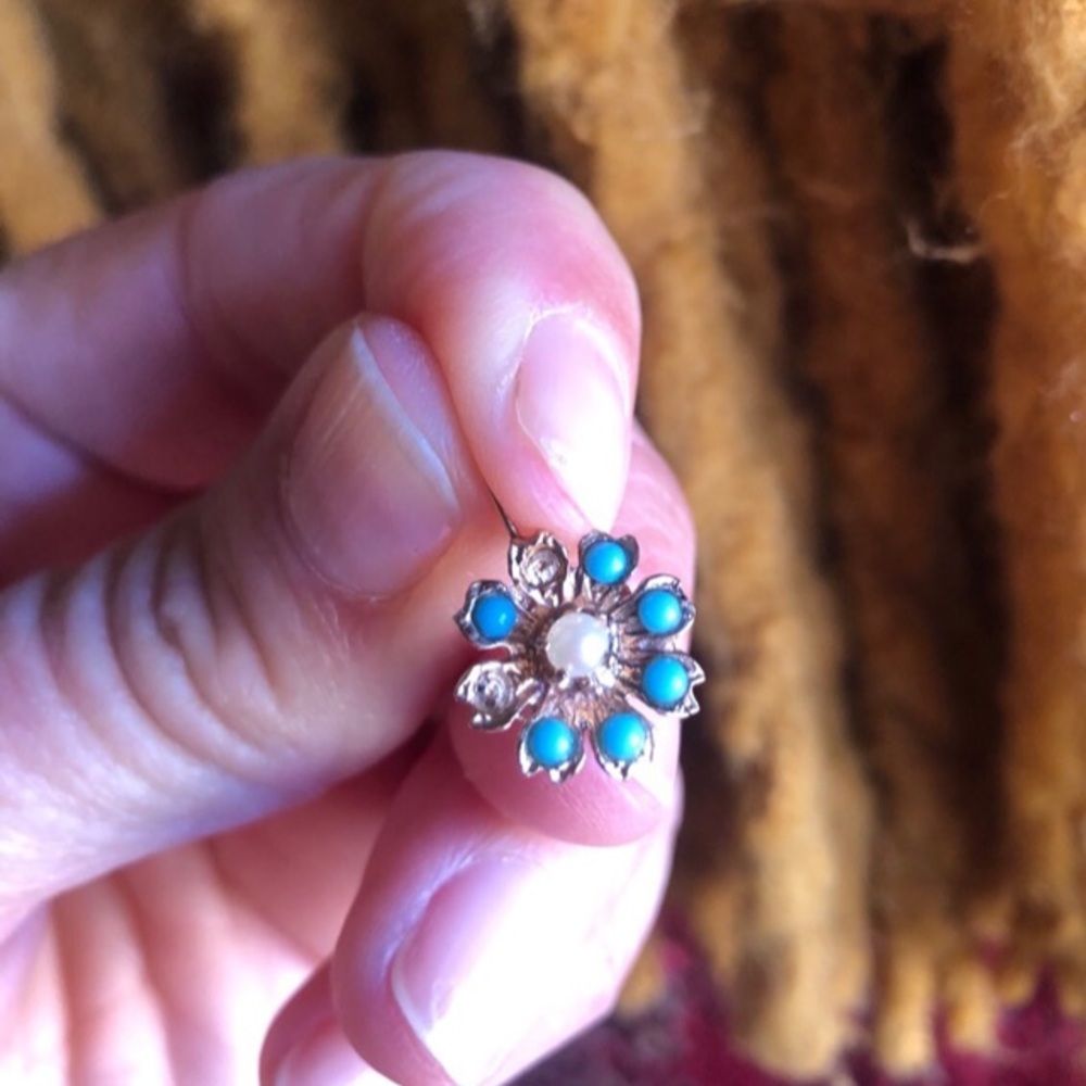 Single 14k Gold Earring Turquoise Pearl - Picture 2 of 6